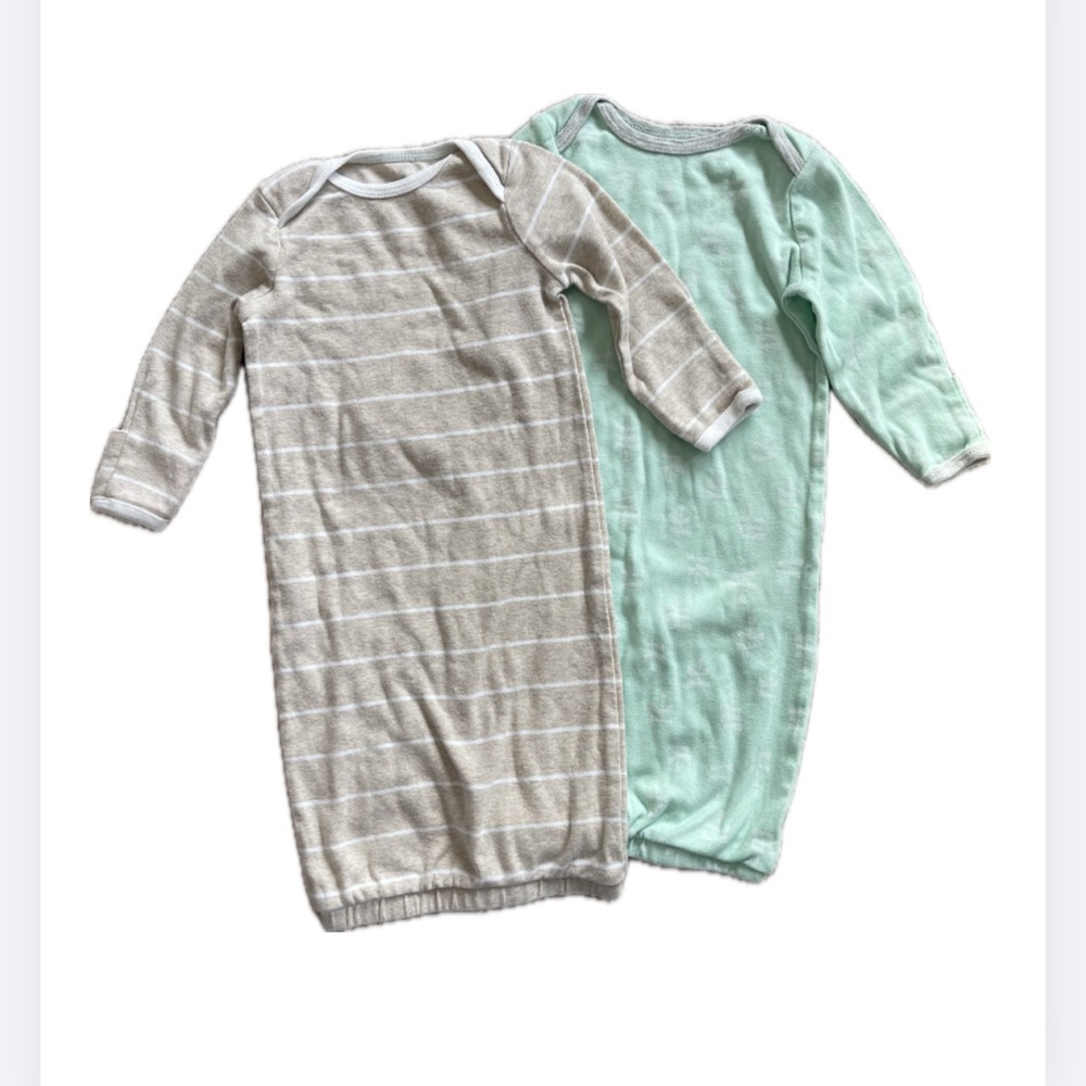 Cloud Island Beige Striped and Mint Baby Sleep Gowns